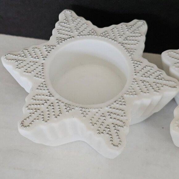 PartyLite Snowflake White Bisque Tea Light Candleholders set/2 winter holiday - Picture 5 of 8
